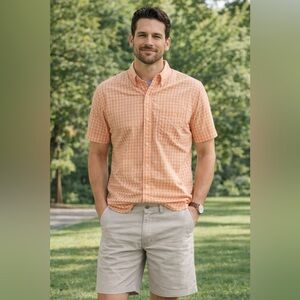 Like New Izod Men’s Breeze Button Down Orange Gingham Shirt